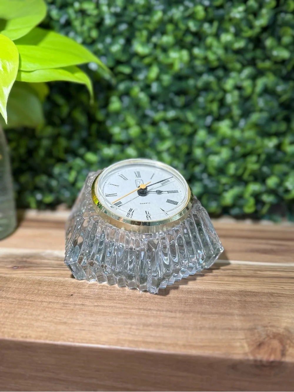 VTG ANNA HUTTE BLEIKRISTALL (Paul Sebastian)Lead Crystal Quartz Clock 4.5” Germ